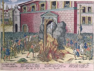 Hinrichtung von Anne du Bourg auf dem Place de Grève (23. Dezember 1559) von Franz Hogenberg