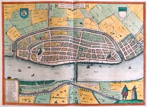 Kampen und der Fluss IJssel, Niederlande (Gravur) von Franz Hogenberg