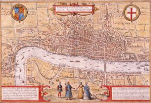 Karte der Stadt London, Southwark und Teil von Westminster, 1572 von Franz Hogenberg