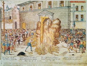 Religiöser Krieg: Hinrichtung des französischen protestantischen Richters Anne du Bourg (1521-1559) am 23.12.1559 auf dem Place de Greve in Paris