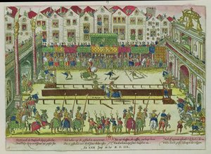 Turnier, bei dem Henri II. (1519-59) vom Grafen von Montgomery verletzt wurde und zehn Tage später starb, 30. Juni 1559