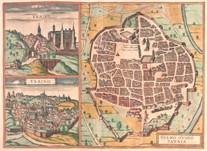 Urbino und Sulmona, Italien (Stich) von Franz Hogenberg