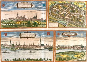 Ansichten und Pläne von Kleve, Duisburg, Emmerich am Rhein in Deutschland und Genappe in Belgien