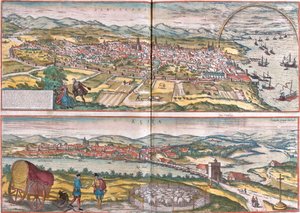 Ansichten von Barcelona und Écija, Spanien von Franz Hogenberg