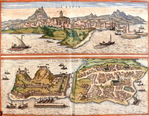 Ansichten von Candia (heutiges Heraklion) auf der Insel Kreta und Korfu, griechische Insel von Franz Hogenberg