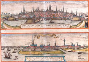 Ansichten von Lübeck (Lubeca) und Hamburg (Hamburga), Deutschland