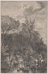 Tafel 5: weibliche Figur zu Pferd und eine männliche Figur mit einem Hund, ca. 1700-25 von Franz Joachim Beich