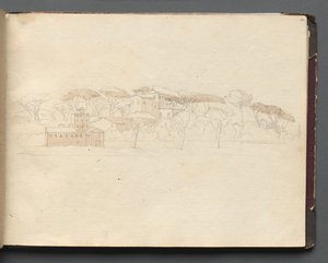 Album mit Ansichten von Rom und Umgebung, Landschaftsstudien, Seite 30a: Römische Panoramaansicht von Franz Johann Heinrich Nadorp