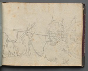 Album mit Ansichten von Rom und Umgebung, Landschaftsstudien, Seite 37a: Ochsen und Wagen