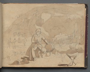 Album mit Ansichten von Rom und Umgebung, Landschaftsstudien, Seite 39a: Figur in einer Landschaft von Franz Johann Heinrich Nadorp