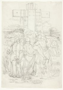 Abnahme vom Kreuz mit einer Silhouette von Jerusalem im Hintergrund von Franz Johann Heinrich Nadorp