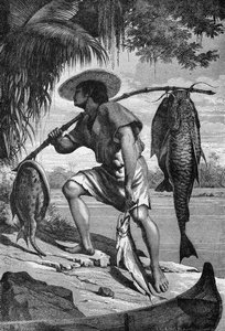 Einer unserer Mojo-Indianer kehrt vom Fischen zurück, aus Die Amazonas- und Madeira-Flüsse, von Franz Keller, graviert von A. Closs, 1874 von Franz Keller