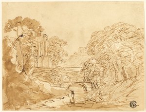 Landschaft mit Brücke und Ruinen