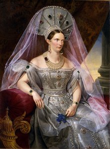 Porträt der Kaiserin Alexandra Fjodorowna Charlotte von Preußen, im Kokoschnik, ca. 1836 von Franz Krüger