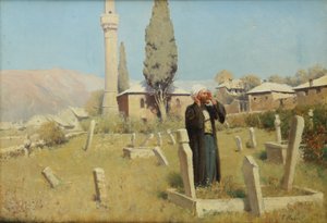 Beim Gebet auf dem Friedhof vor der Moschee