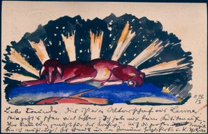 "Altarschaf aus Lana", Franz Marc aus Sindelsdorf an Gabriele Münter in München: Postkarte, Poststempel 11.04.1913 von Franz Marc