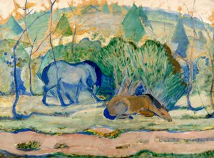 Pferde auf der Weide, Pferde in einer Landschaft von Franz Marc