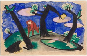 Landschaft mit rotem Tier, Postkarte aus Sindelsdorf an Alfred Kubin in Wernstein/Zwickledt von Franz Marc