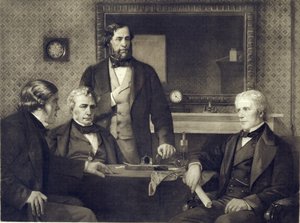 Michael Faraday (1791-1867) lehnt die Präsidentschaft der Royal Society im Jahr 1858 ab, nach einem Gemälde von Edward A. Armitage (1817-96) von Franz Seraph Hanfstaengel