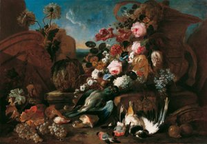 Stillleben mit Blumen, toten Vögeln und Ruinenstücken von Franz Werner Tamm