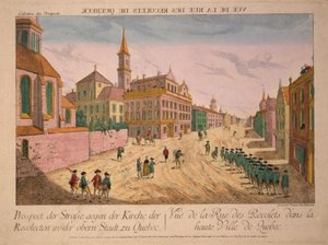 Ansicht der Rue des Recolets in Quebec, veröffentlicht ca. 1770er Jahre (handkolorierter Stich) von Franz Xaver Habermann