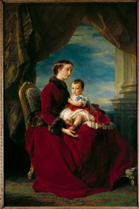 Porträts von Kaiserin Eugenie und dem kaiserlichen Prinzen. Eugenie de Montijo (1826 - 1920) und ihr Sohn mit Napoleon III., Napoleon Eugene Louis Bonaparte (1856-1879) von Franz Xaver Winterhalter
