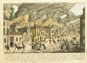 Ansicht von New York während des großen Feuers von 1776; Repräsentation du Feu Terrible à Nouvelle York, 1780