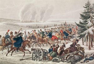 Der Rückzug der französischen Armee über den Fluss Beresina, 26. November 1812, graviert von J.A. Klein