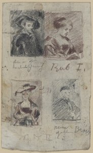 Drei Kopieskizzen nach Peter Paul Rubens, eine nach Palma Vecchio (?) von Franz von Lenbach, Peter Paul Rubens