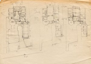 Entwurfsskizzen zu Matschs Ateliervilla - Grundriss von drei Stockwerken
