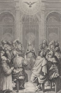 Pfingsten, mit den Aposteln und der Jungfrau Maria im Kreis sitzend, der Heilige Geist