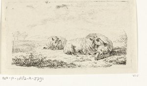 Drei Schafe liegend im Gras von Frédéric Théodore Faber