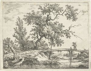 Landschaft mit Mann auf Brücke von Frédéric Théodore Faber