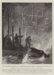 Die knappe Flucht eines U-Boots vor einem Feuer im Hafen von Portsmouth von Fred T. Jane