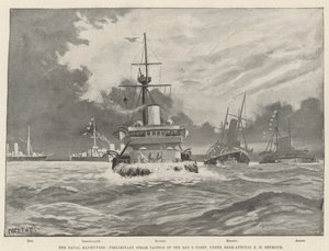 Die Marine-Manöver, Vorläufige Dampftaktiken der Roten B-Flotte, unter Konteradmiral E. H. Seymour von Fred T. Jane