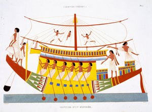 Ein Flussboot auf dem Nil, aus einem seltenen Bericht über Fresken aus Theben, aufgezeichnet 1819-1822 bei seinem zweiten Besuch in Ägypten von Frederic Cailliaud