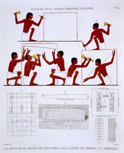Steinmetze bei der Arbeit, aus einem seltenen Bericht über Fresken aus Theben, aufgezeichnet 1819-1822 bei seinem zweiten Besuch in Ägypten von Frederic Cailliaud
