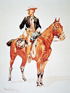 Leutnant S.C. Robertson, Chef der Crow Scouts, nach einem Aquarell von 1890 (Farblithografie) von Frederic (after) Remington