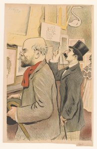 Verlaine und ein unbekannter Mann betrachten Drucke