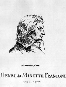Zirkus: Radierung von Frédéric Hillemacher, Porträt von Henri Franconi, genannt Minette Franconi (1805-1827) - in „The Franconi Circus“.