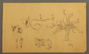 Kostümentwurf eines jüdischen Jungen, beschrieben als Pharisäer, ein Feigenbaum und Köpfe, Palästina