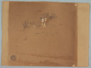 Zeichnung, Niagara in der Nähe des Strudels mit Bäumen und einem Felsen, September 1858