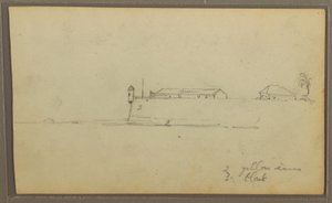 Zeichnung, Eine Festung; Verso: Botanische Skizzen, Haus, 1857