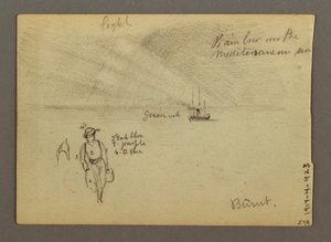 Schloss am Wasser, Boot, Bäume, möglicherweise 1868