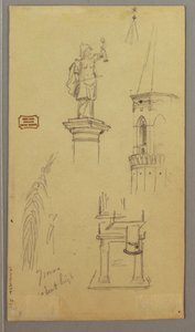 Zeichnung, Kirche, Gebäude, Überdachte Brücke, möglicherweise 1868–69