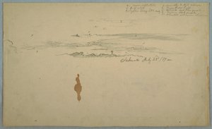 Zeichnung, Bewölkter Himmel über umrissenen Hügeln, Ecuador, 23. Juli 1857