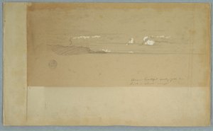 Zeichnung, Bewölkter Himmel über hügeliger und bewaldeter Landschaft, möglicherweise 1857 von Frederic Edwin Church