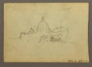 Ferne Ansicht der Kuppel der Basilika St. Peter, Rom, Italien, Januar 1869