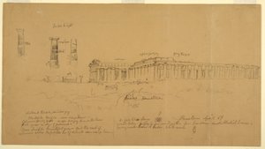 Doric Griechische Tempel von Athena (ehemals Ceres), Hera II (ehemals Neptun) und Hera I (ehemals Basilika), Paestum, Salerno, Italien, April 1869