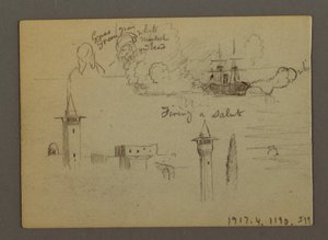 Zeichnung, Figurenstudien, Segelschiff, Regenbogen, möglicherweise 1868 von Frederic Edwin Church